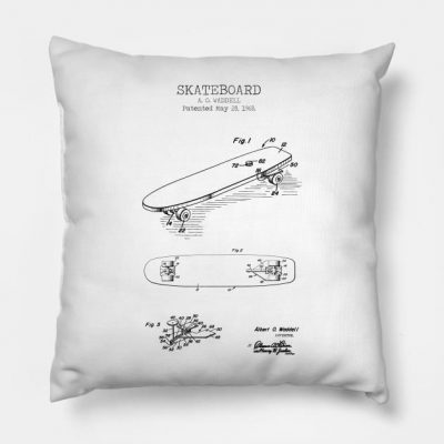 Skateboard Patent Throw Pillow Official Skateboard Merch