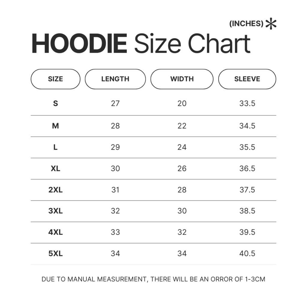 Hoodie Size Chart - Skateboard Gifts Store