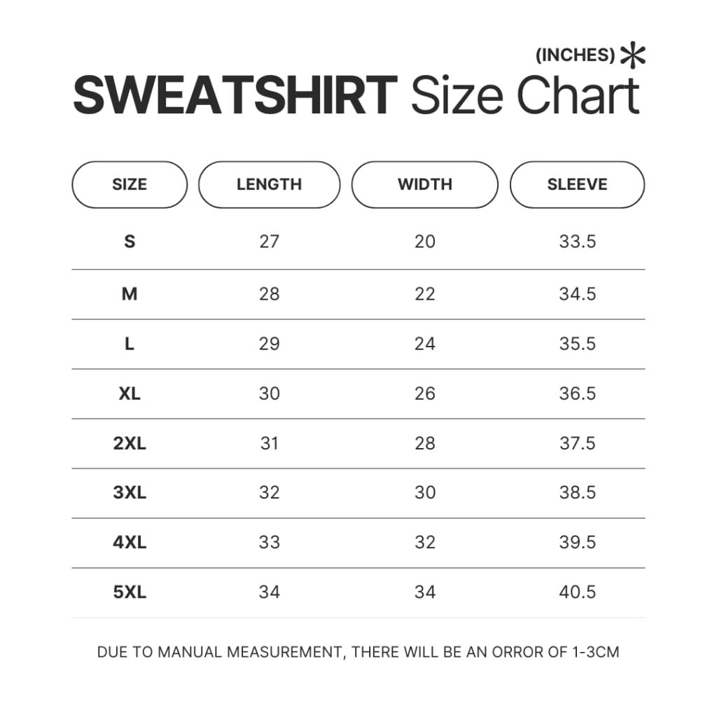 Sweatshirt Size Chart - Skateboard Gifts Store