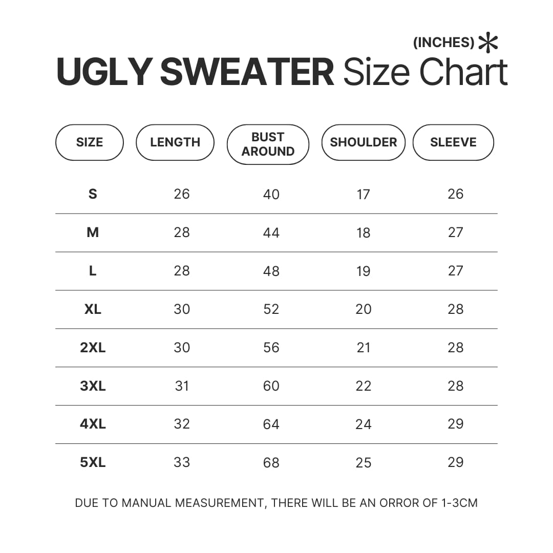 Ugly Sweater Size Chart - Skateboard Gifts Store