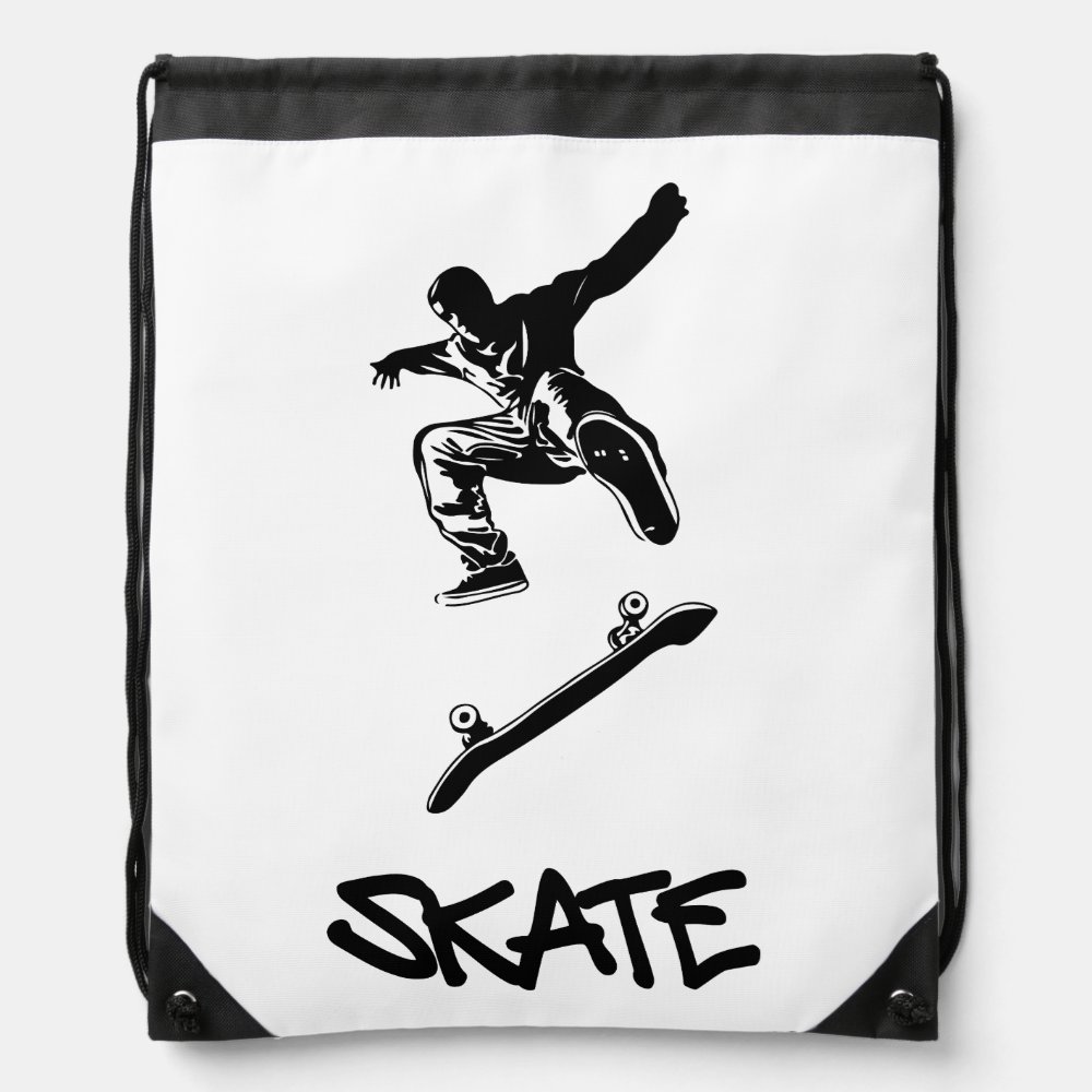 a skater performs a jump and hangs in the air drawstring bag - Skateboard Gifts