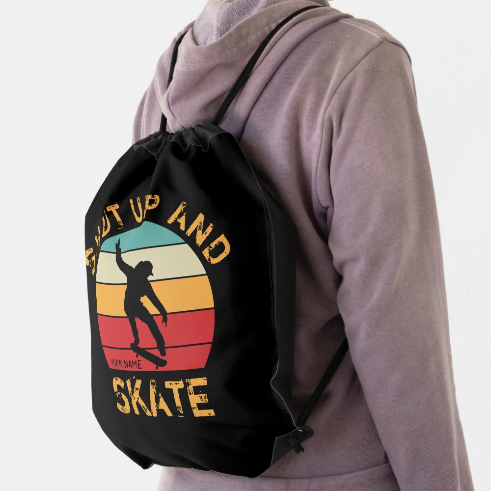 add name change all text shut up and skate sunset drawstring bag r46186e8276124c9d82e8b4a69780ac67 qwkt5 1000 - Skateboard Gifts