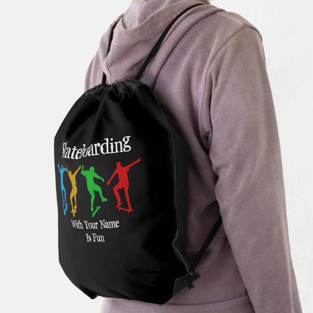 add name change all text skateboarding figures drawstring bag rf71b344b3ff843599105c19aeac2fc76 qwkt5 1000 - Skateboard Gifts