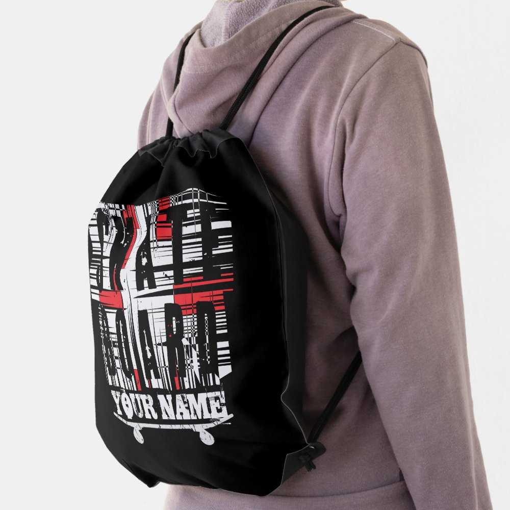 add name skateboard distressed white on black drawstring bag r4388c15833ec42ad90c2ced6a73150db qwkt5 1000 - Skateboard Gifts