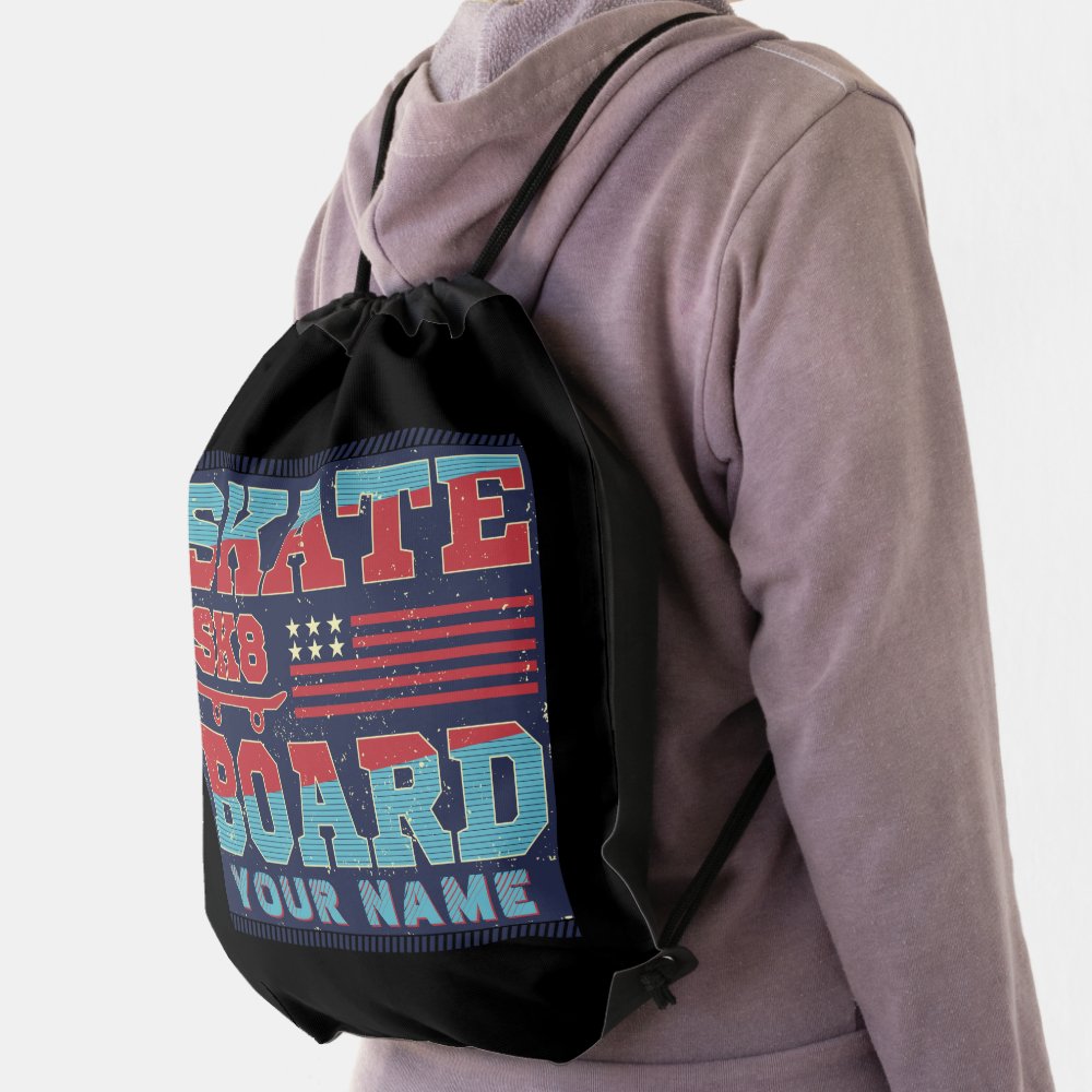 add name text skateboard sk8 usa flag red blue drawstring bag re2c9a07d24d84fc1b5e669239a7dfd8c qwkt5 1000 - Skateboard Gifts