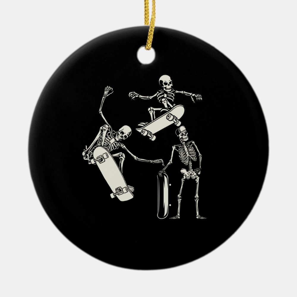skateboarding skeletons skeleton skater halloween ceramic ornament - Skateboard Gifts