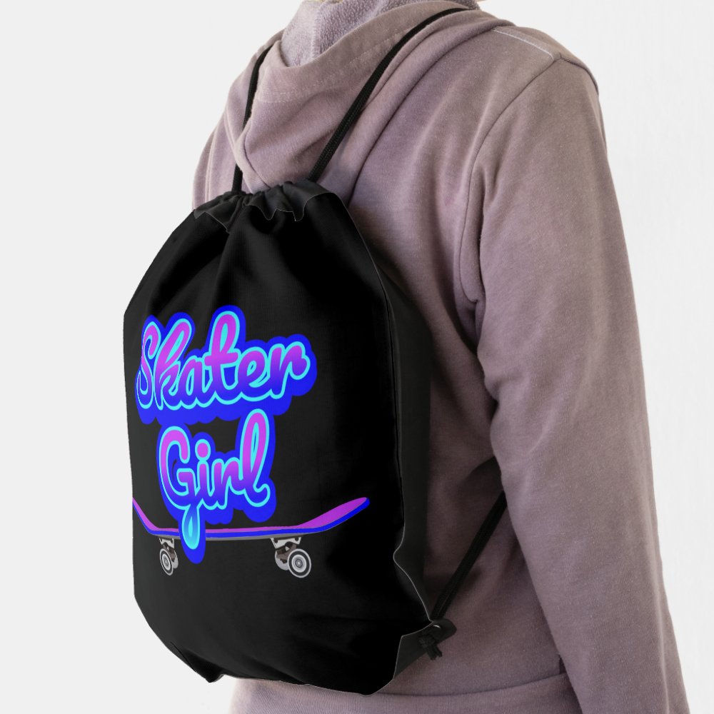 skater girl blue mauve graffiti glow skateboard drawstring bag r5da4d609f2c142a58cc7895d74a83d79 qwkt5 1000 - Skateboard Gifts