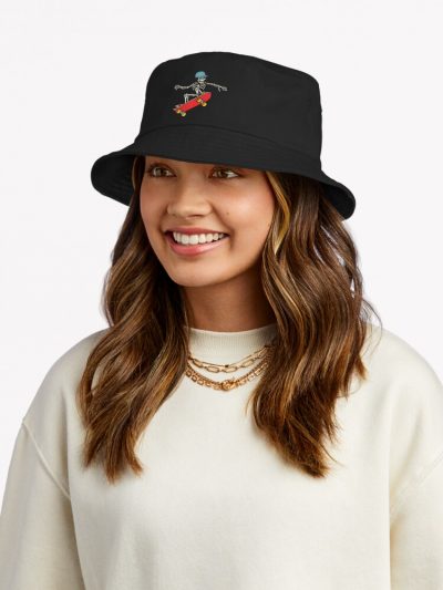 Skeleton On A Skateboard Bucket Hat Official Skateboard Merch