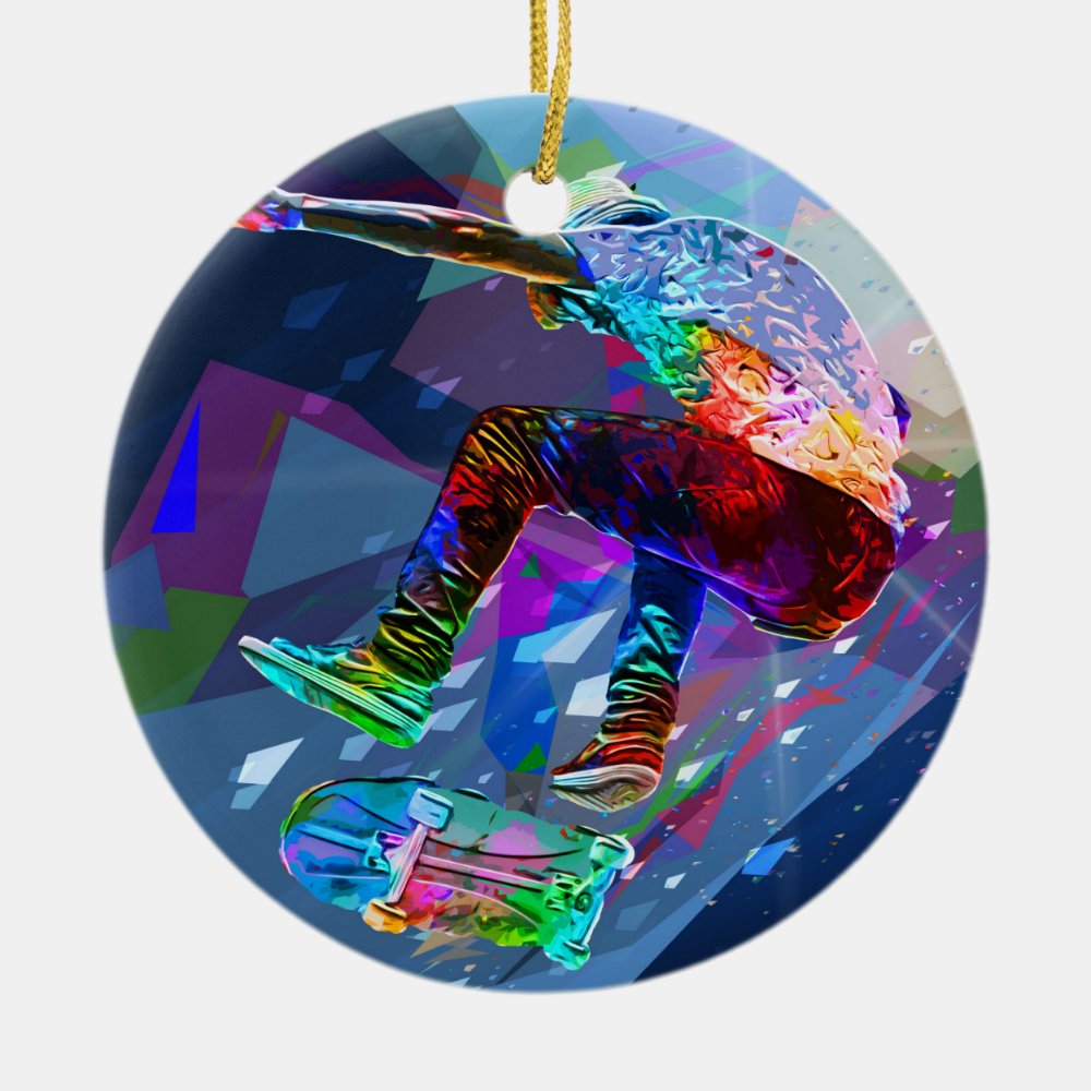 super crayon colored silhouette skateboarder ceramic ornament - Skateboard Gifts