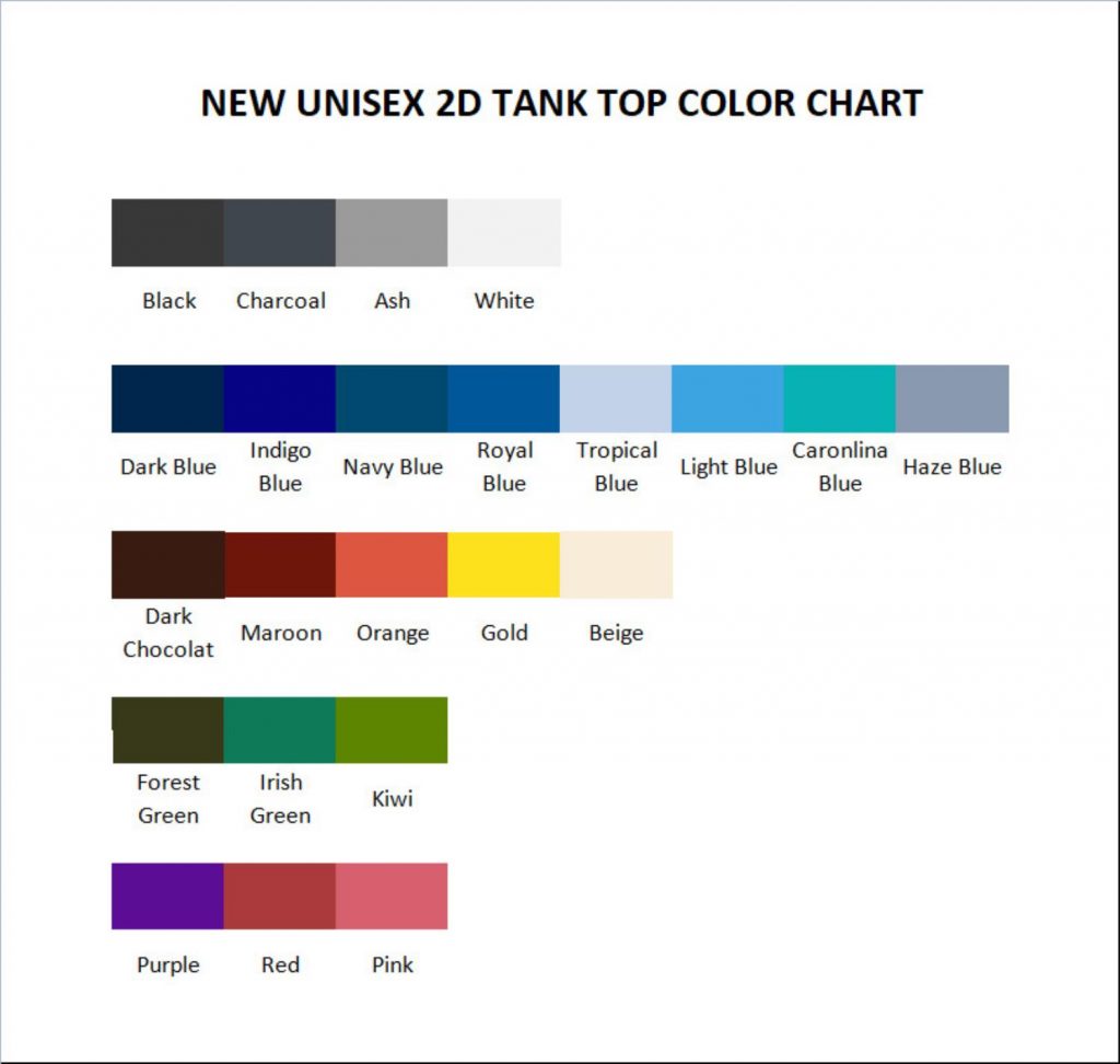 tank top color chart - Skateboard Gifts Store