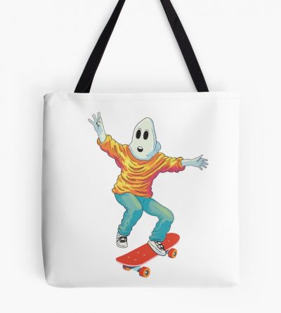 Halloween Spooky, Ghost Playing Skateboard Tote Bag Official Skateboard Merch