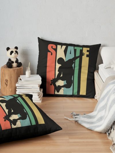 Skateboarding Retro Vintage Throw Pillow Official Skateboard Merch