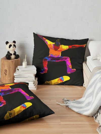 Kickflip In Color Throw Pillow Official Skateboard Merch