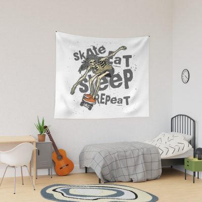 Skate Eat Sleep Repeat Skeleton Skateboard Tapestry Official Skateboard Merch