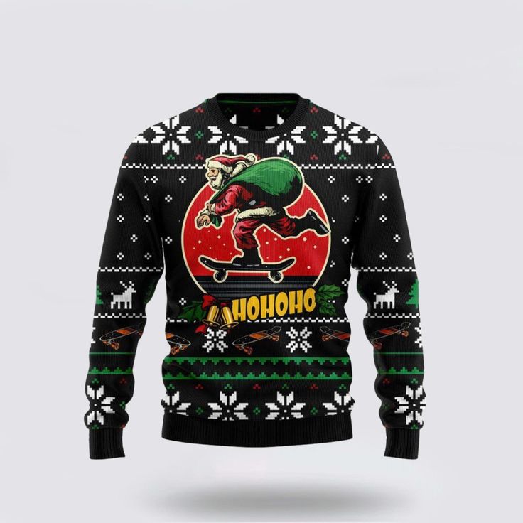 Santa Claus Skateboard Ugly Christmas Sweater